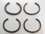 Set of 4 : Mid-Century Modern Rope and Smooth Twist Cuff Bracelets
