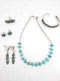 Turquoise Collection : Victor Moses Begay Signed Cuff and Earrings; Necklace + 2 Pairs of Earrings