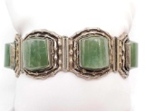 Chinese Jade Green and Sterling Silver Link Bracelet