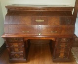 Ornate Antique Wood Executive Desk.