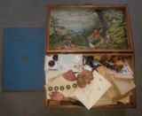 Antique Wood Inlay Box full of Vintage Buttons