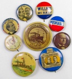Group of (9) Antique Political Buttons & more