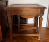 Vintage wooden side table with nesting drop leaf table