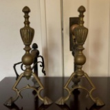 Pair of antique brass fireplace andirons