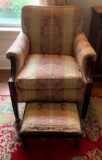 Vintage floral pattern chair with foot rest