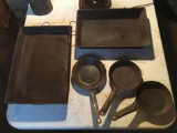 Group of 5 Antique Metal Cake and Skillet pans