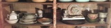 Shelf lot of vintage miscellaneous items : Plates, wooden bowls and more