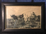Antique etching in antique frame