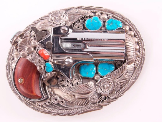 Davis Industries Model D-32 .32 Auto Cal. Derringer Pistol with Sterling Belt Buck Holster