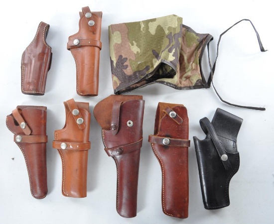 Group of 7 Gun Holsters and Rifle Sleeve