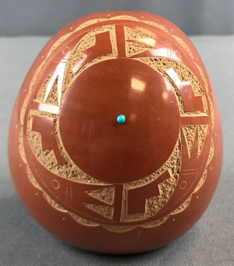 Native American Seed Pot with Turquoise
