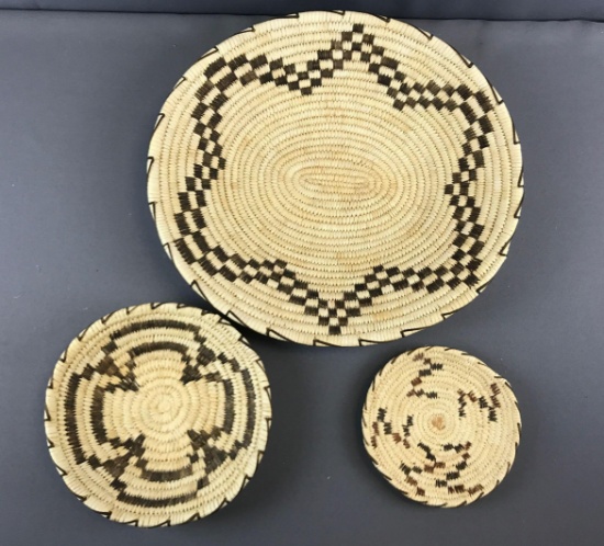 Group of 3 Native American Hand Woven Baskets