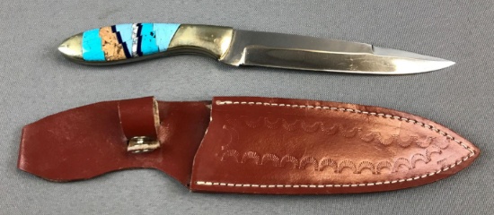 Turquoise Native American Knife with Brown Sheath