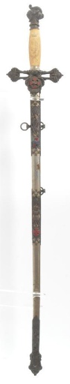 Identified Antique Masonic Templar Knight Ceremonial Sword with Scabbard