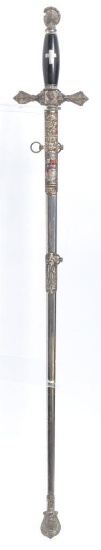 Identified Antique Masonic Templar Knight Ceremonial Sword with Scabbard