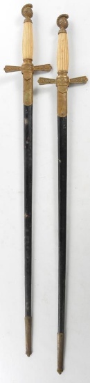 Group of 2 Antique Knights Head Swords with Scabbards