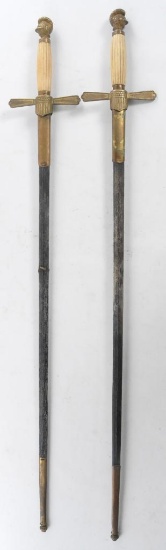 Group of 2 Antique Knights Head Swords with Scabbards