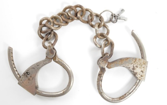 Antique Towers Double Lock Leg Shackles with Original Key