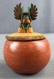 Native American Pot with Wooden Carved Top