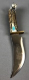 Ted Miller Knife with Carved Antler Handle and Turquoise