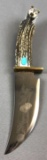 Ted Miller Knife with Carved Antler Handle and Turquoise