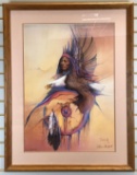 Framed Print Native American And Eagle by Marie Buchfink