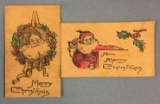 Group of 2 Leather Christmas Postcards