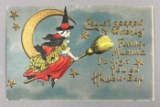 Postcard-Halloween Witches Flying Machine