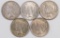 Group of (5) Peace Silver Dollars.