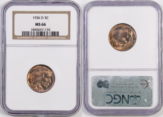 1936 D Buffalo Nickel (NGC) MS66.