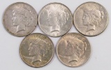 Group of (5) Peace Silver Dollars.