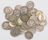 Group of (50) Mercury Silver Dimes.