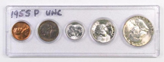 5-Coin 1955 Unc Coin Set - Half Dollar, Quarter, Dime, Nickel & Cent.