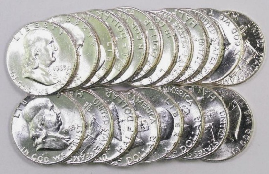 Group of (20) 1963 P Franklin Silver Half Dollars.