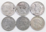 Group of (6) Peace Silver Dollars.