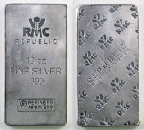 Republic Metals Corporation Ten Troy Ounces .999 Silver Ingot.