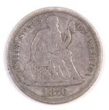 1876 S Seated Liberty Silver Dime.