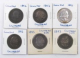 Group of (6) Columbian Exposition Commemoratove Silver Half Dollars.