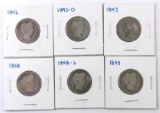 Group of (6) Barber Silver Quarters.