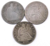 Group of (3) Seated Liberty Silver Half Dollars.