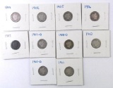 Group of (10) Barber Silver Dimes.