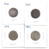 Group of (4) Shield Nickels.