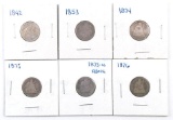 Group of (6) Seated Liberty Silver Dimes.