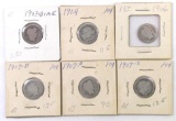 Group of (6) Barber Silver Dimes.