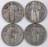 Group of (4) Standing Liberty Silver Quarters.