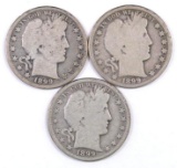 Group of (3) Barber Silver Half Dollars.