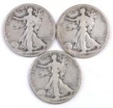 Group of (3) Walking Liberty Silver Half Dollars.