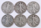 Group of (6) Walking Liberty Silver Half Dollars.