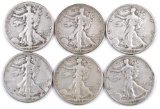 Group of (6) Walking Liberty Silver Half Dollars.