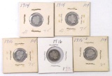 Group of (5) Barber Silver Dimes.